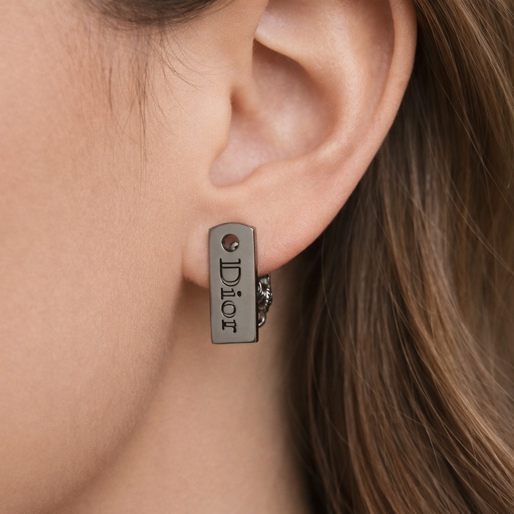 Dior Logo Gun Metal Clip On Earrings - Picture 6 of 6